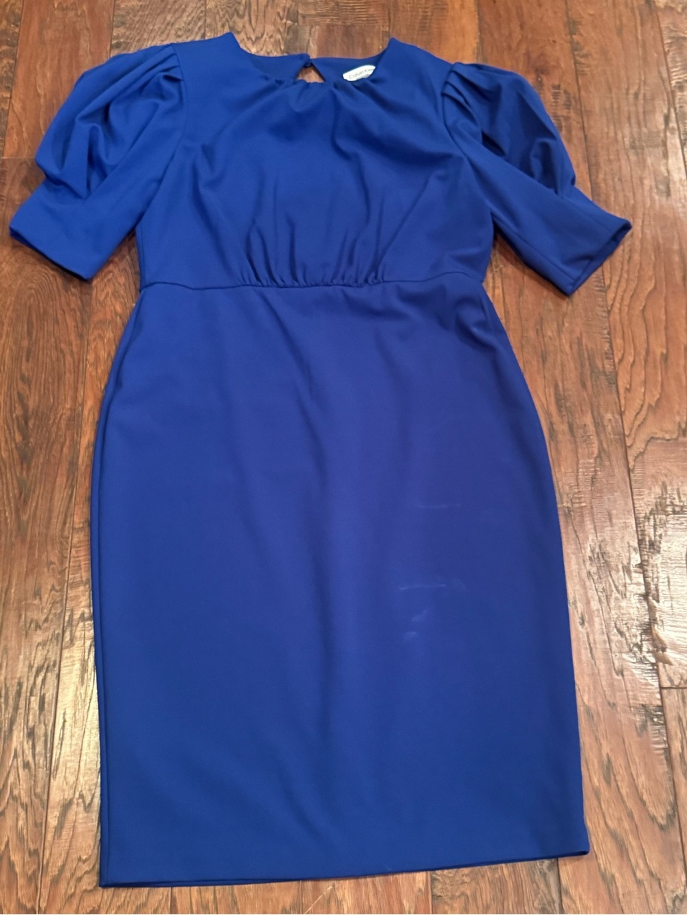 Calvin Klein Cobalt Blue Puff Sleeve Midi Dress